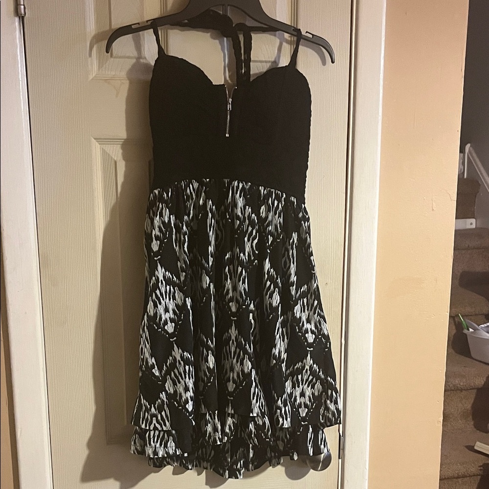 Chic Black Lace Dress with Fringe